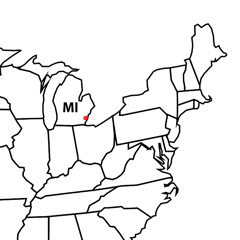 The location of Detriot, in the US state of Michigan